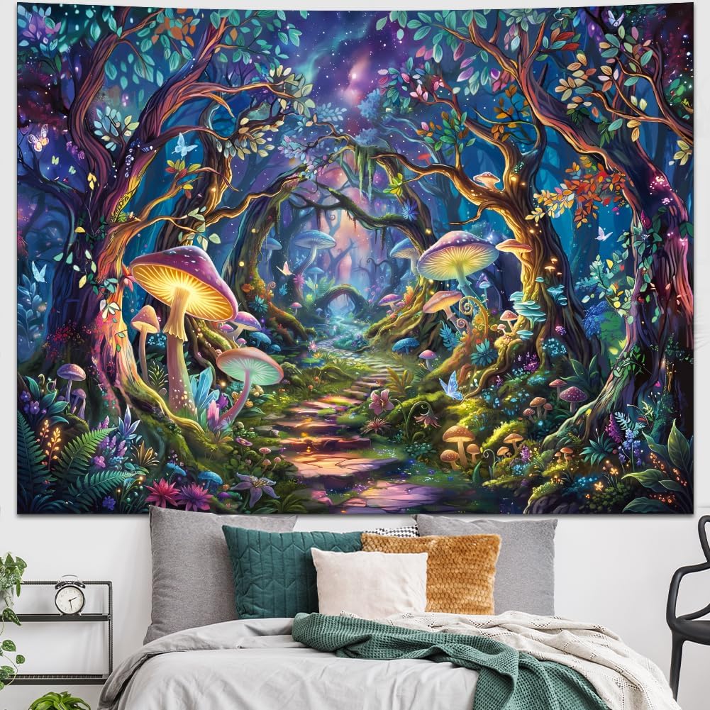 Amonercvita Fantasy Forest Tapestry Magical Trees Tapestries Galaxy Space Wall Tapestries Psychedelic Plant Floral Tapestry Wall Hanging for Home Decor