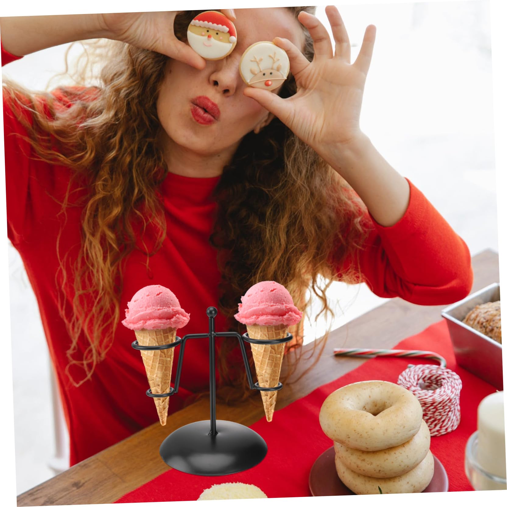 HEMOTON 2 Pz Bancarella Del Gelato Espositore Per Dolci Porta Patatine Fritte Vassoio Di Metallo Supporto Conico Cavalletto Porta Coni Staffa Ferro Da Stiro Maneggiare Cibo