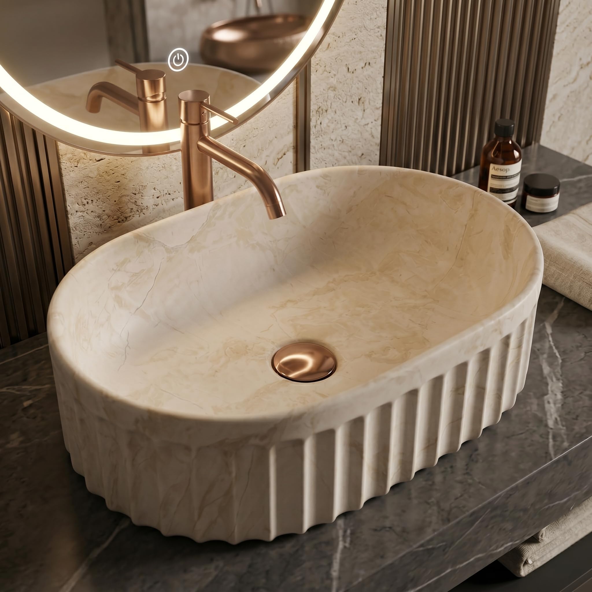 BASSINO Ceramic Wash Basin - White Marble Sink -14