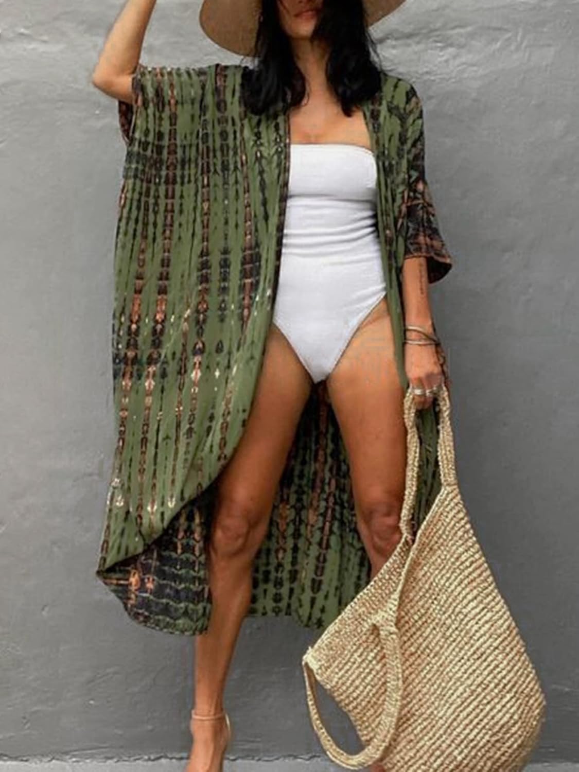 Chunoy Women Loose Long Flowy Open Front Kimono Cardigan Beach Wear Cover Up
