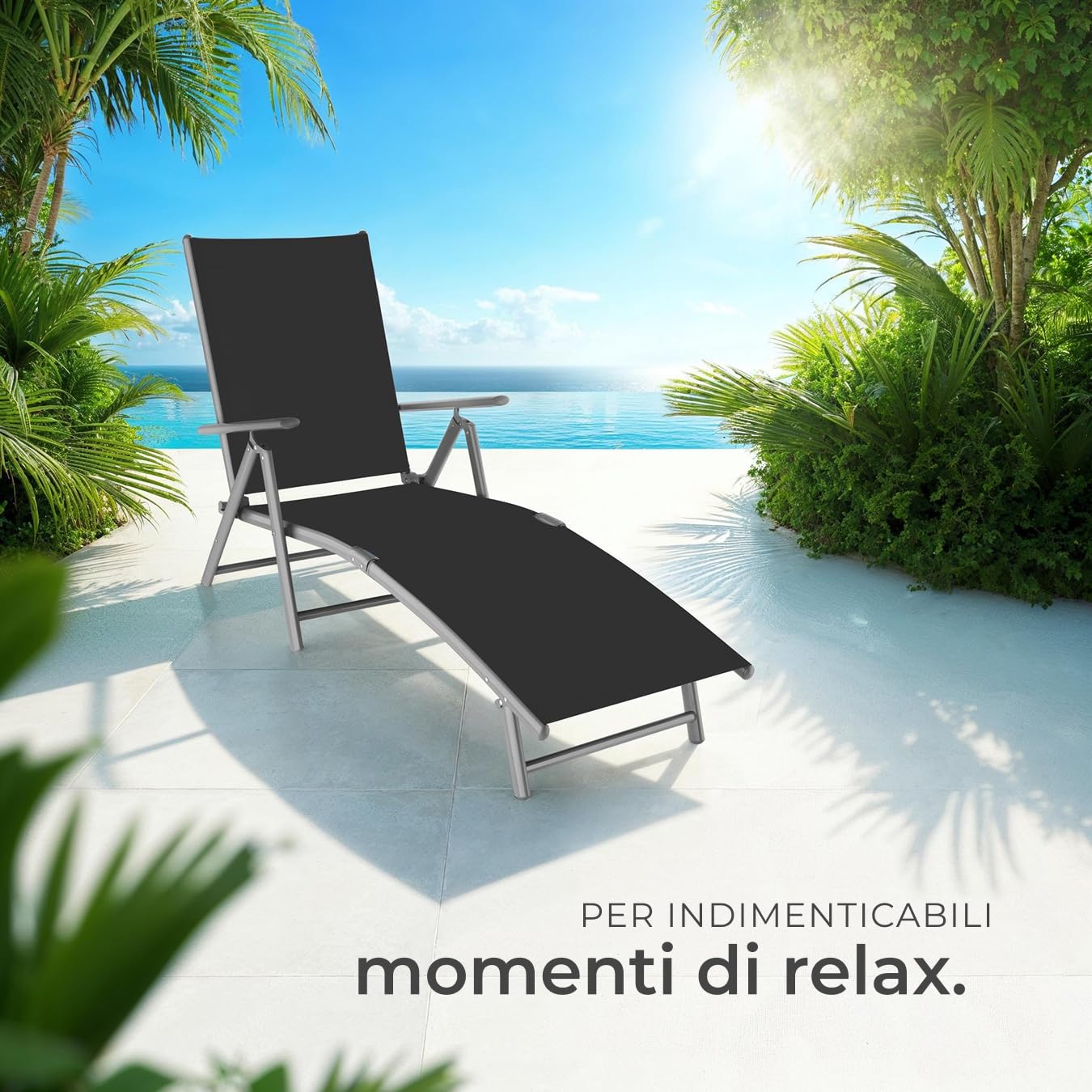 tectake® Lettino Prendisole, Schienale Regolabile, Resistente alle Intemperie, Lettino Pieghevole, Alluminio, Mobile Giardino, Campeggio, Mare, Piscina, Terrazzo, Balcone-Grigio Scuro