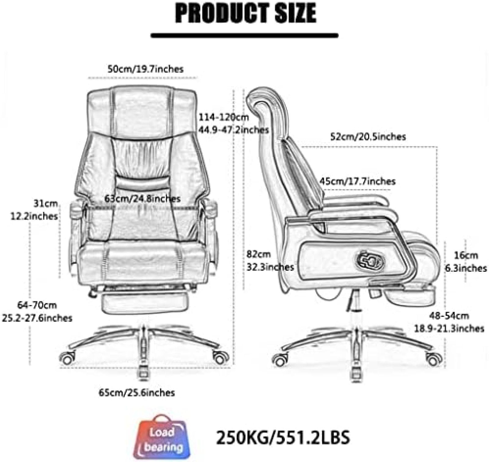 Großer und hoher Chefsessel mit Liege, echtes Leder, 155° Neigung, 250 kg Kapazität, komfortables Design