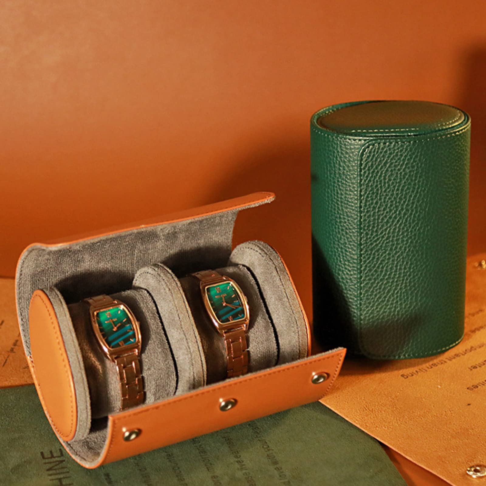 Handgefertigte Leder Uhrenrollenbox, Reise Uhrenrolle mit Samt Armbanduhrhalter, Ringen, Vitrinen für Männer und Erwachsene, Leder Reiseetuis für Männer