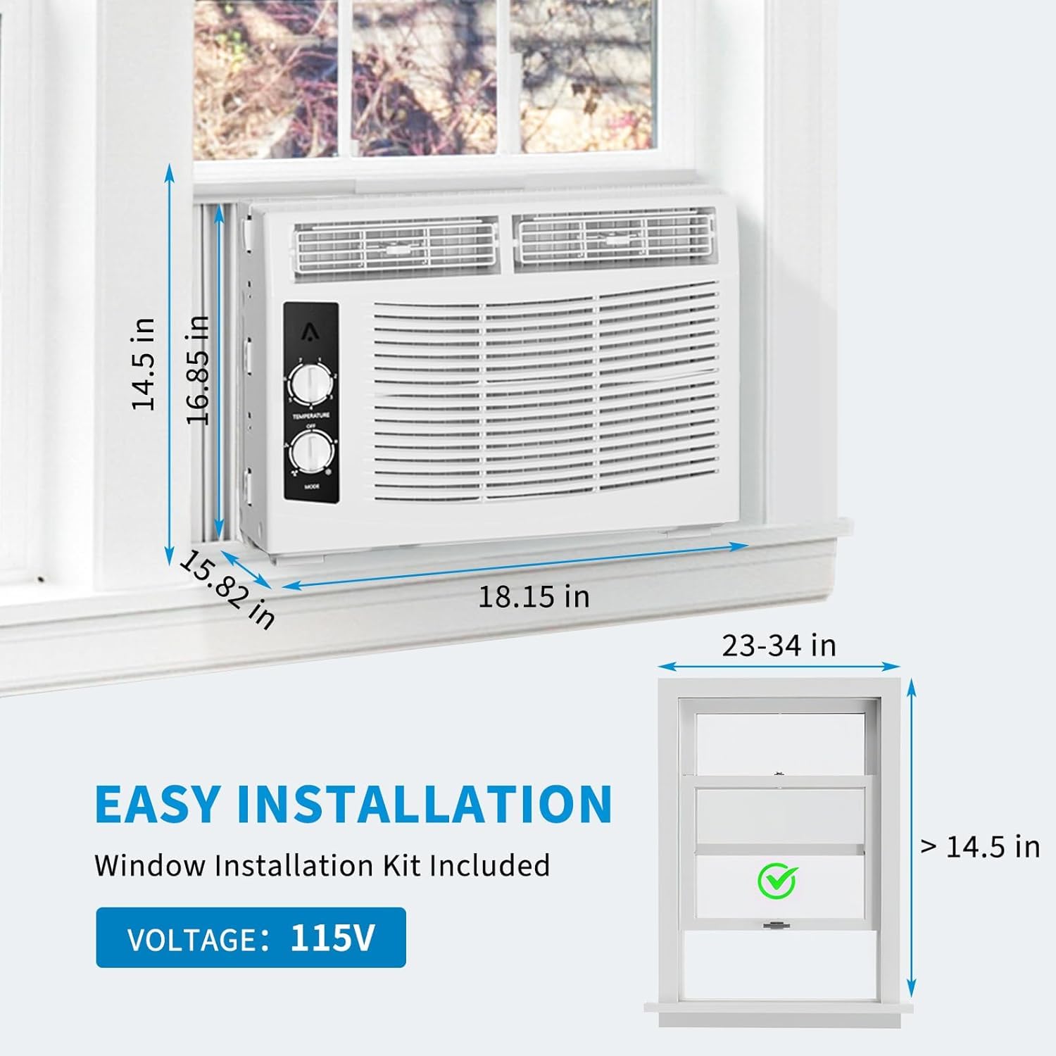 Smart 6000 BTU klimatyzator okienny z WiFi, klimatyzacja okien z pilotem zdalnego sterowania i aplikacją, funkcja timera i łatwy montaż, do pomieszczeń do 350