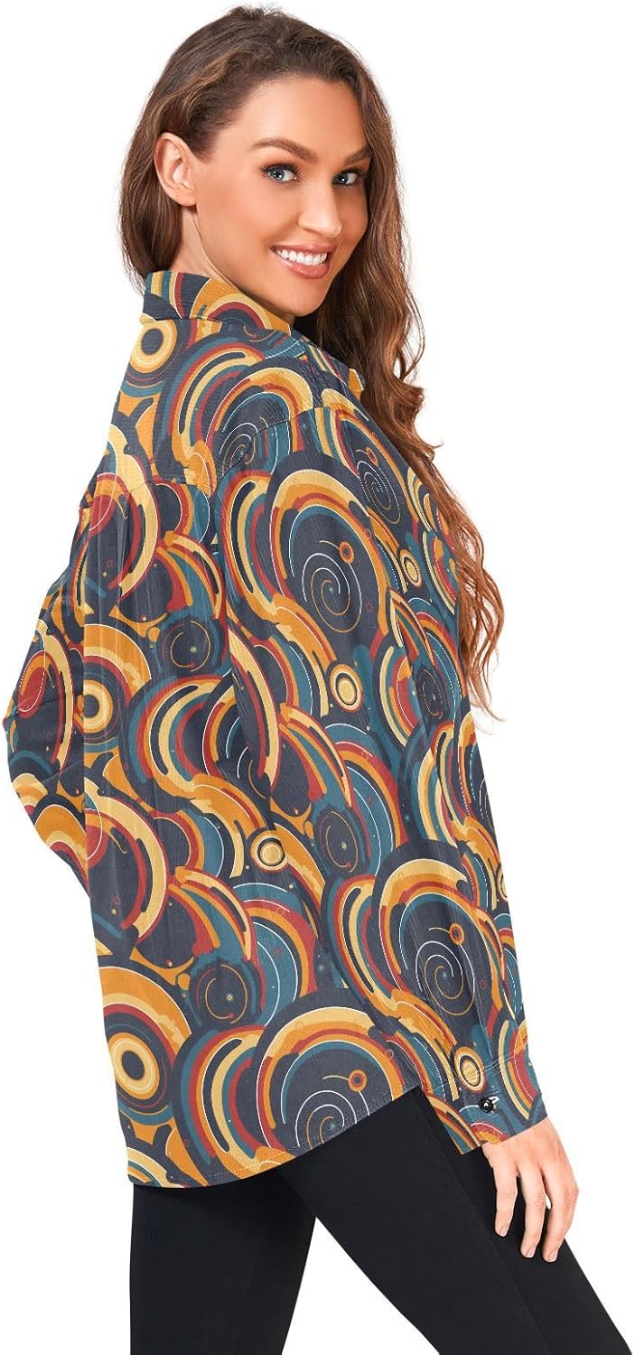 KLL Abstract Texture Colorful Circles Unisex Adults Cotton Rugby Shirts Sports Long Sleeve Tops