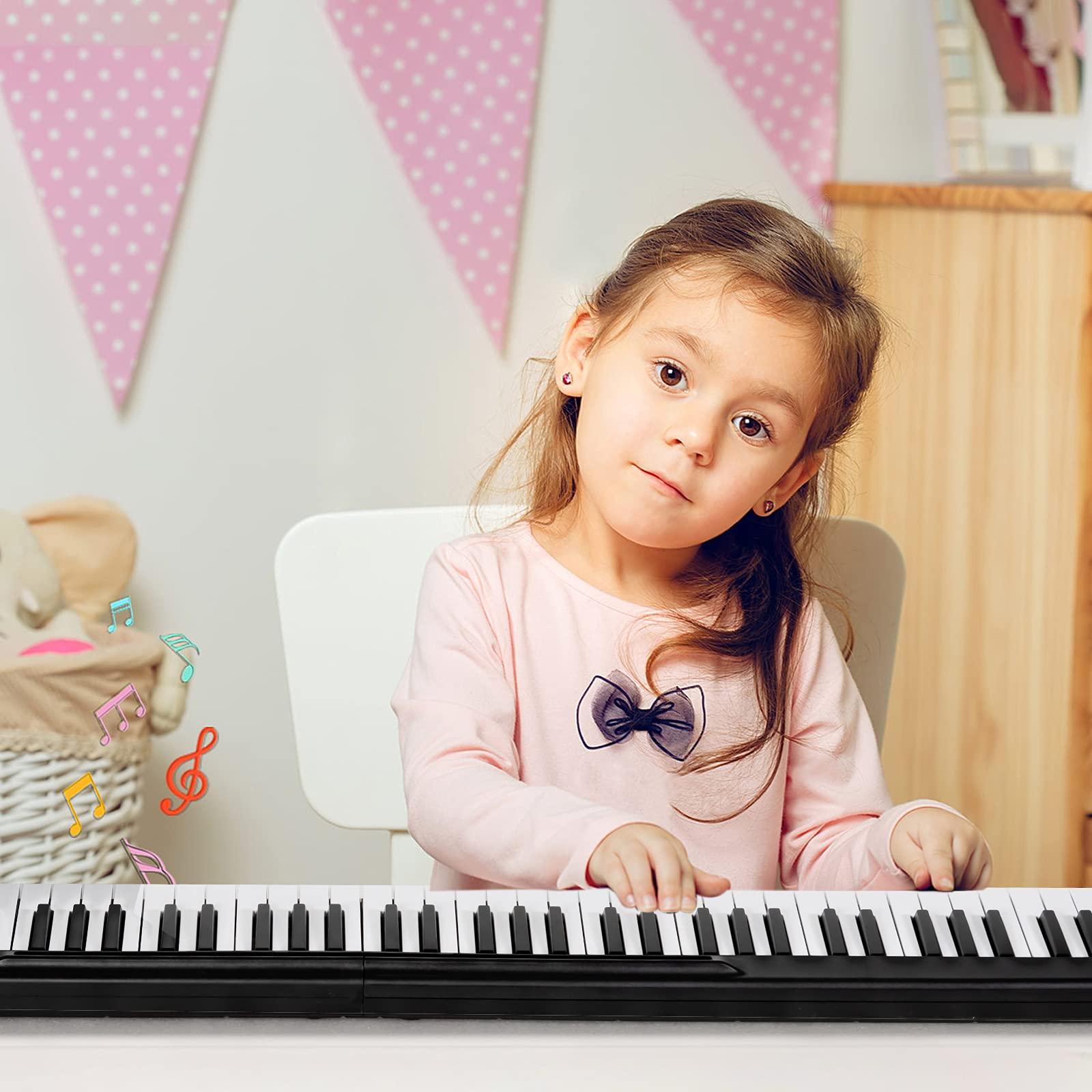 GOPLUS Pianino cyfrowe 88 klawiszy, pianino elektroniczne z torbą do noszenia, 128 rytmów i 128 tonów i 15 demo, interfejs Bluetooth/MIDI/USB, ładowalna konstrukcja, dla początkujących muzyków (czarne