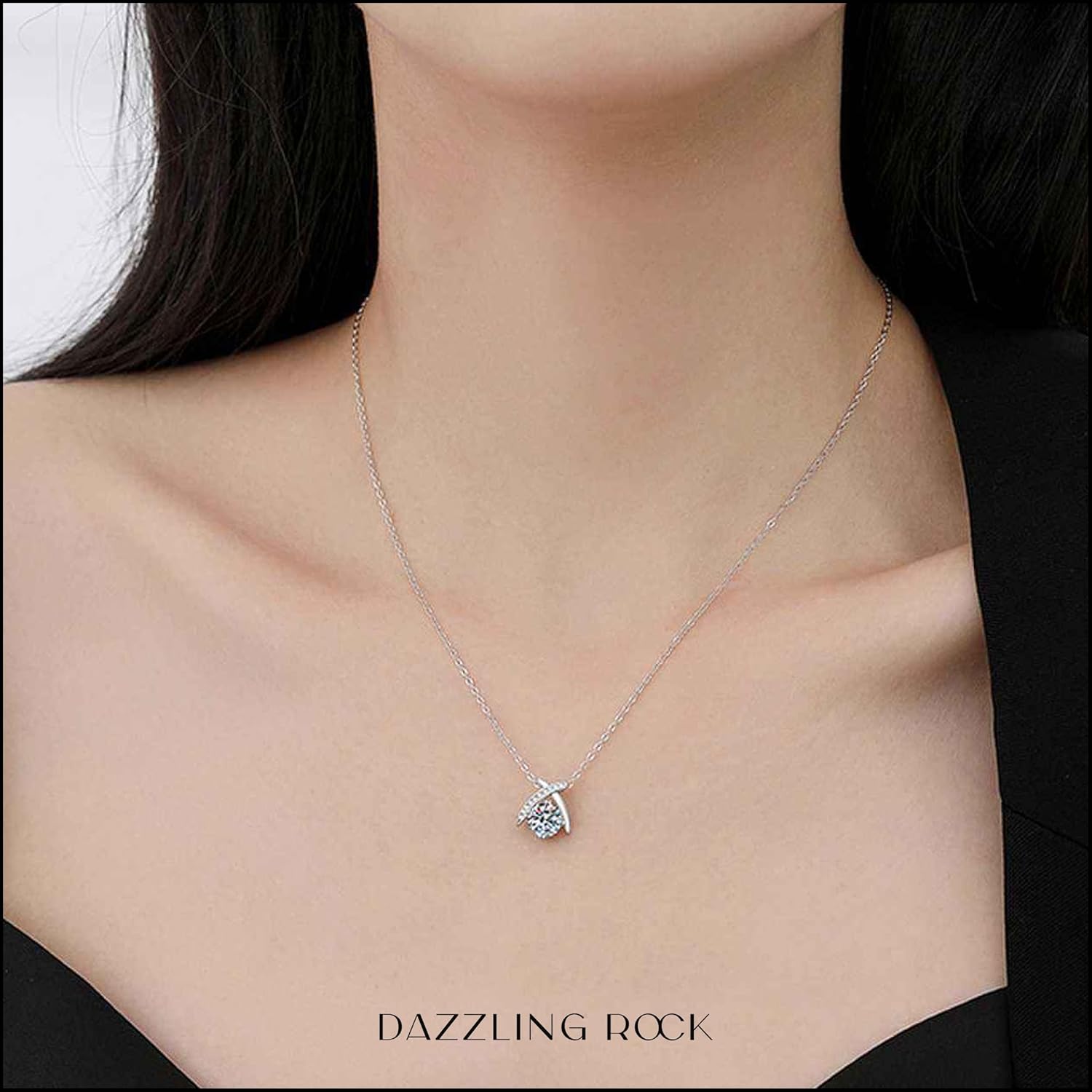 Dazzlingrock Collection GRA Certified D Color VVS1 1.00 Carat Round Moissanite Twist Crystal Pendant Necklace with 18 inch Silver Chain for Women in 925 Sterling Silver - Image 2