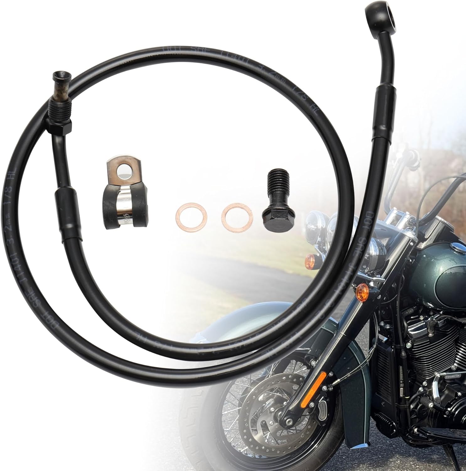 16" Ape Hanger Softail Front Brake Line Extended Hydraulic Hose Black Vinyl Steel Braided for 2018-up Harley ABS Softail Fat Street Bob Bad Boy Low Rider Slim...