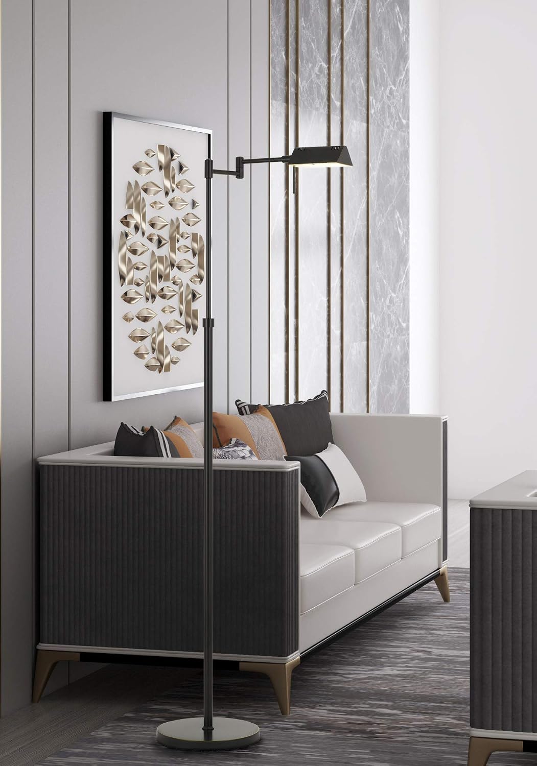 Cal Clemson Metal LED 10W, 780 Lumen, 3K Pharmacy Swing arm Adjustable Floor lamp with dimmer Switch, Steel (BO-2844FL-1-BS)