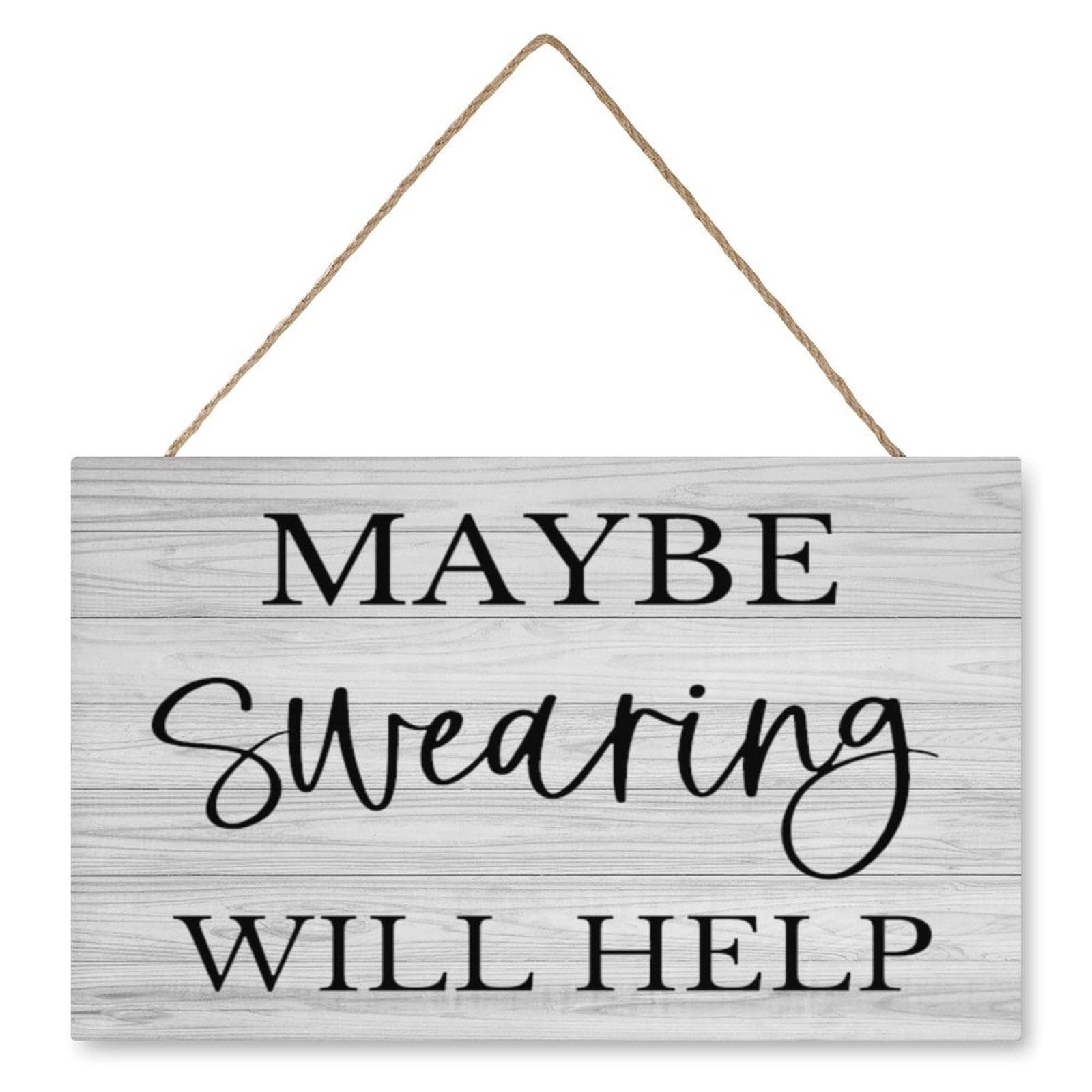 Wooden Decor Sign Maybe Swearing Will Help Definition - Funny Rustic Kitchen/Cafe Decor