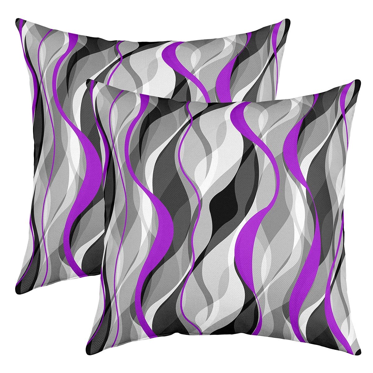 Loussiesd Purple Grey Black Stripes Reversible Throw Pillow Covers Kids Geometric Pillow Covers Home Decor for Square Cushion Covers Set of 2 Modern Striped Art Abstract Art 18x18 Inch โ image 1