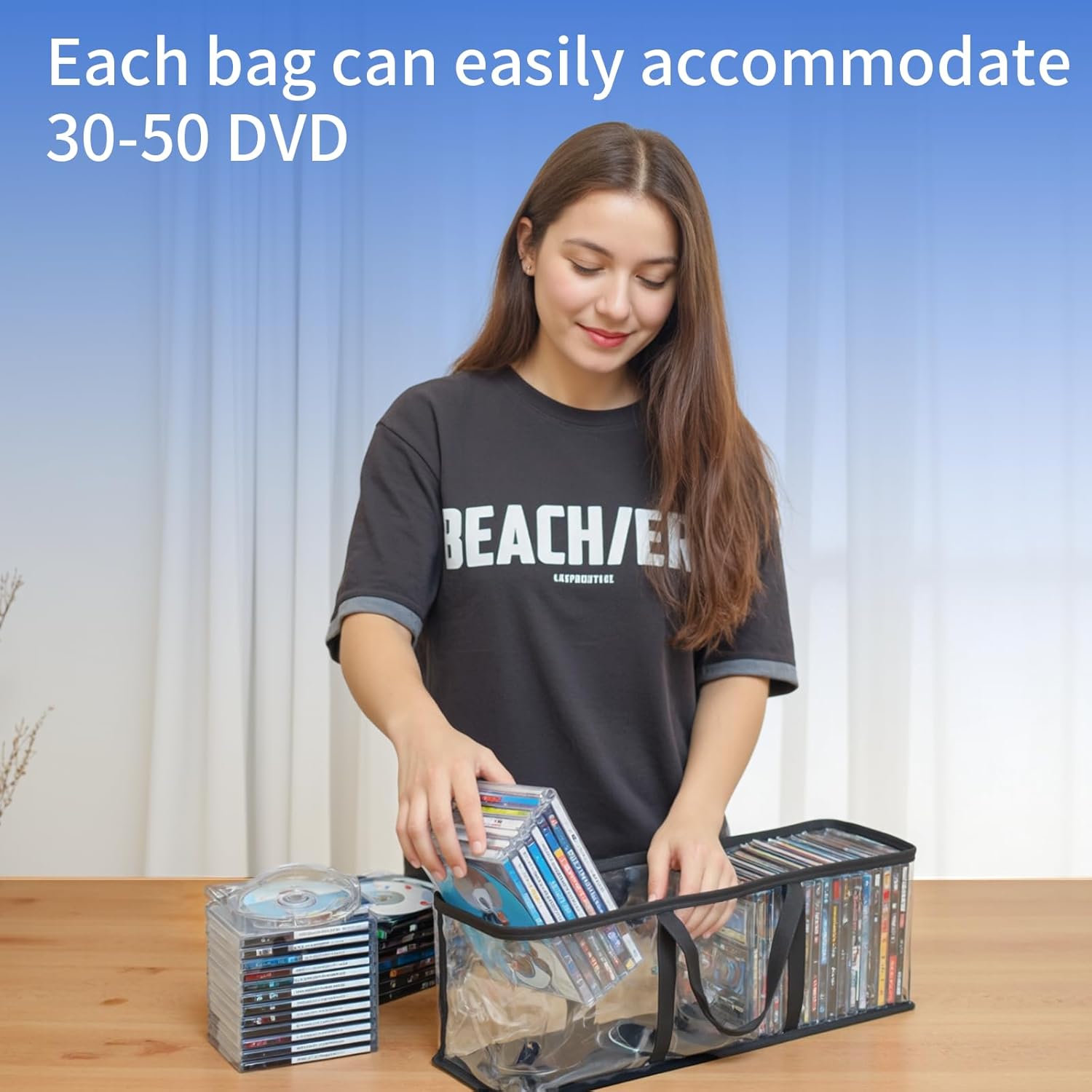 DVD Storage Bags, Media Organizer Bags for DVDs, CDs, Blu Ray Disc, Movie Cases, VHS Box, Video Game Disks, Albums, Books, Clear Plastic Holders with Carrying Handles (Black, 4Pack) - Image 4