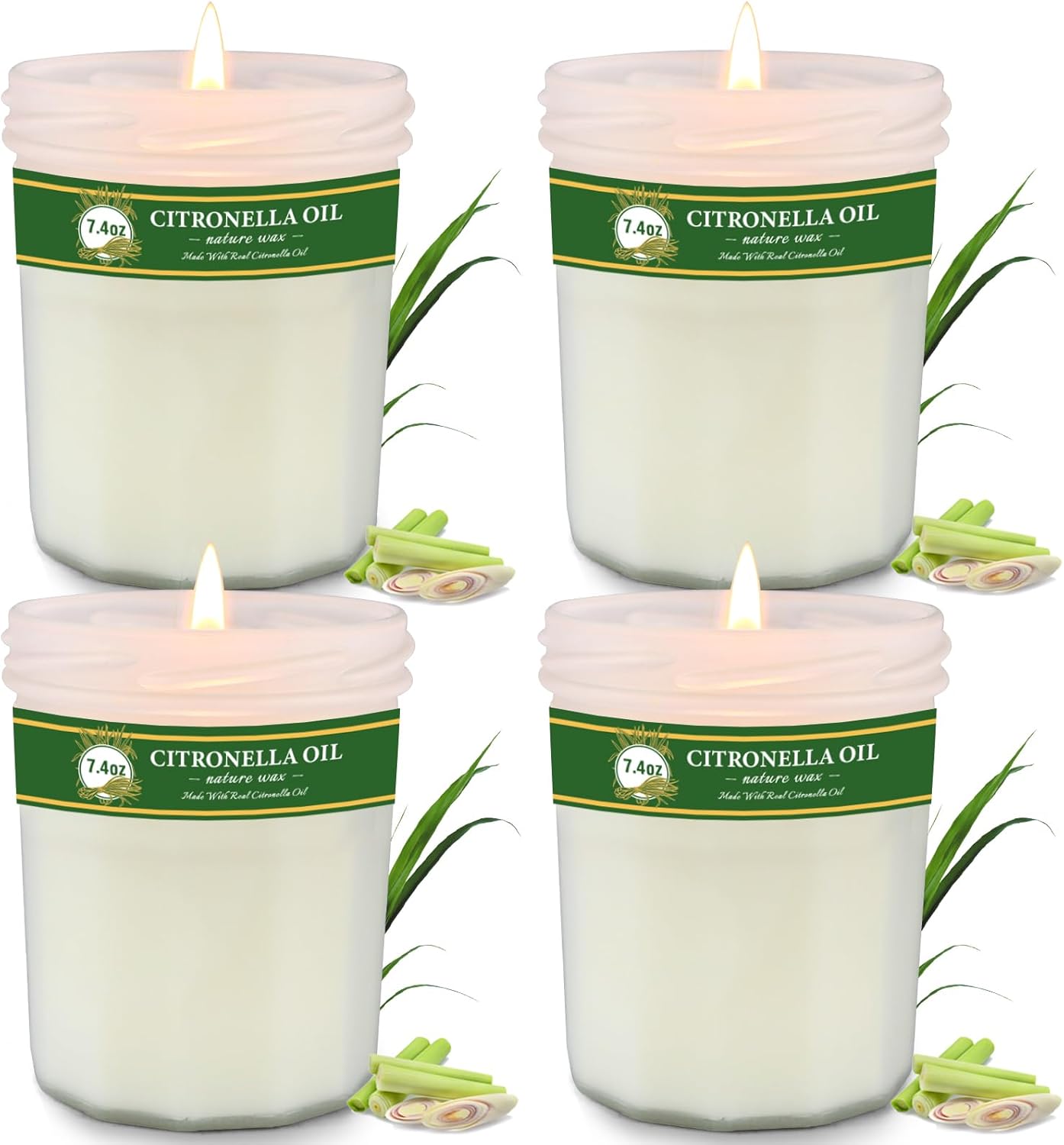 Citronella Candles Outdoor, 4 Pack 29.6oz Natural Soy Wax Citronella Candle up to 200 Hours Burning, Fresh Citronella Oil Candles Sets Summer Gifts for Garden, Patio, Yard, Balcony BBQ, Camping