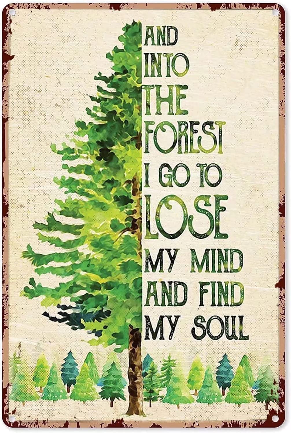 Haosensix Retro Forest Pine Tree Poster Metal Tin Sign Street Garage Family Cafe Bar People Cave Farm Wall Bathroom Decoration Metal Plaque 8X12 Inches