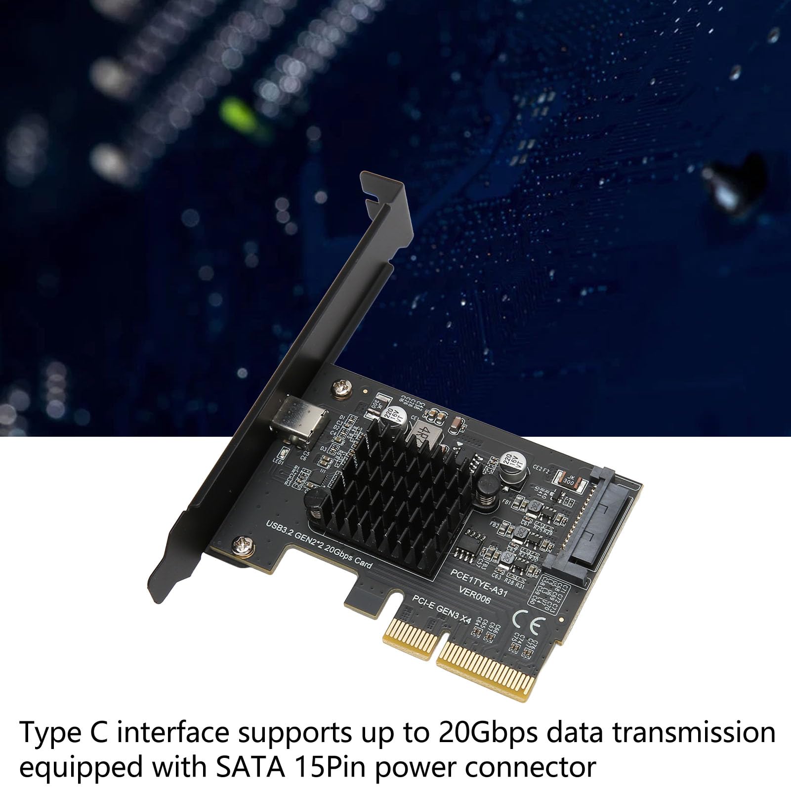 Lazmin112 Carte D'extension PCIe vers USB 3.2 Gen 2, Carte Adaptateur 1 Port Type C GEN2x2 20 Gbps PCI-E 4X, pour Contrôle Principal ASM3242, pour 10/11 32/64 Bits