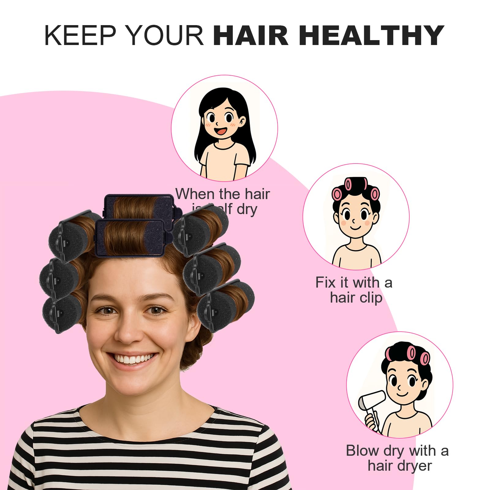 36 rizadores de pelo de espuma suave, rizadores flexibles para dormir para peinar el cabello (1.2 pulgadas, negro)