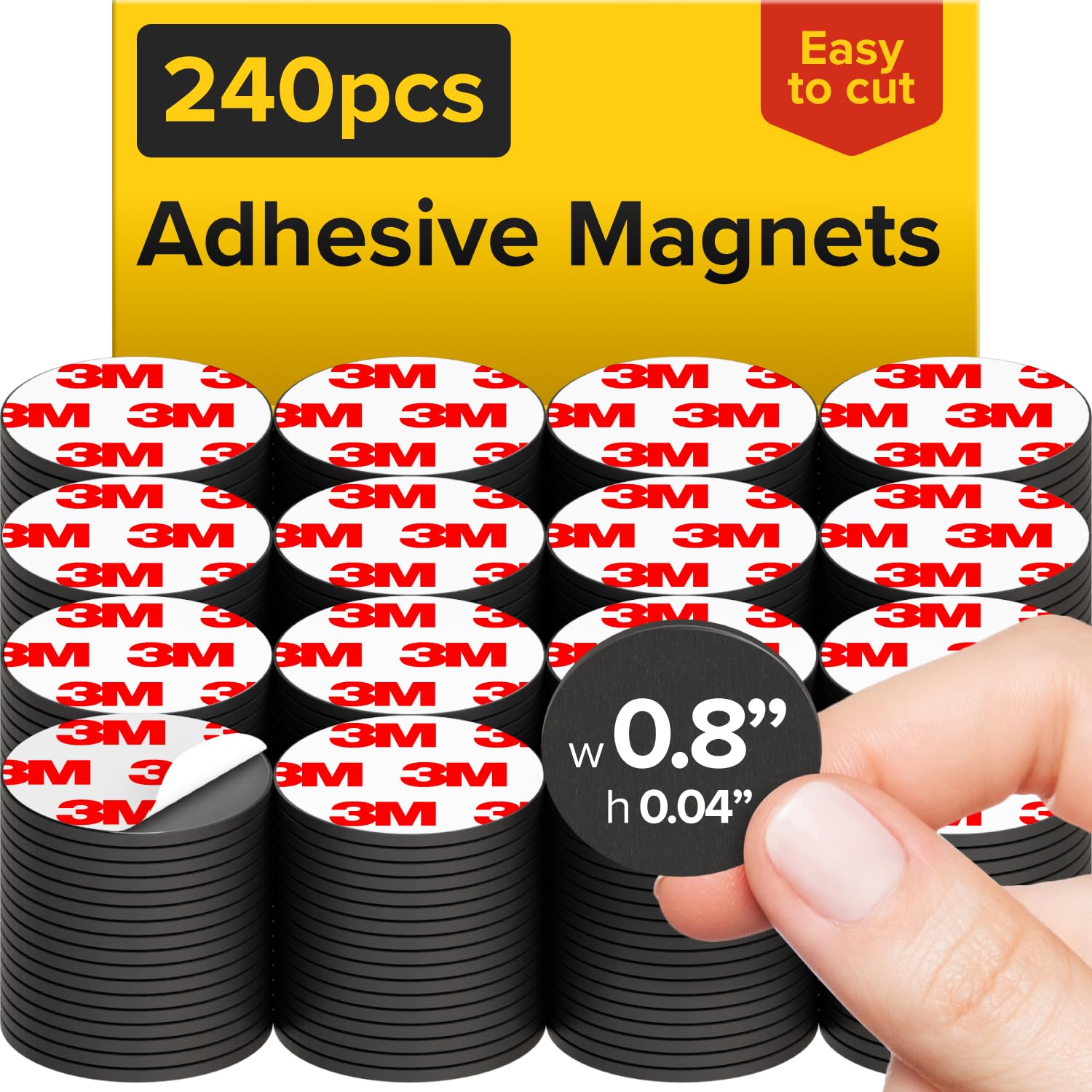 X-bet MAGNET Hyper-Sticky Magnets with Adhesive Backing - (0.8'' x 0.04'', 240 pcs) Strong Magnetic Dots for Whiteboard, Fridge, Crafts - Easy-to-Cut Stickers for Planning and Organization