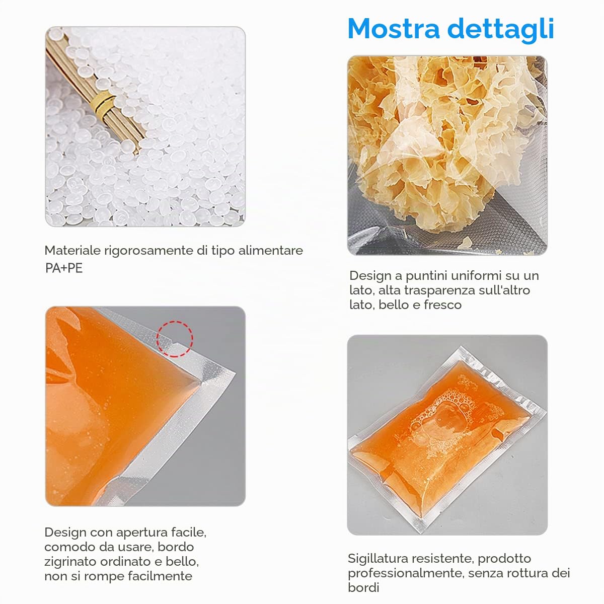 200 Pcs Sacchetti Buste Sottovuoto Goffrati per Alimenti 10x15/15x20/20x25/20x30cm, Sacchetto Sottovuoto per Cottura senza BPA, Trasparente Sous Vide Sacchetti per Cottura Sottovuoto (200)
