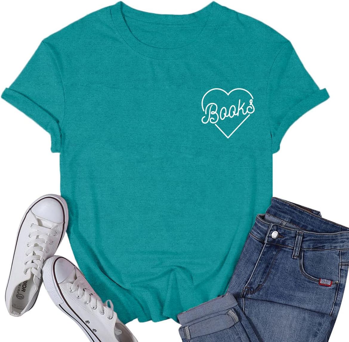 Book Shirts for Women Heart Bookworm Reading Lover T-Shirt Read Teacher Life Teach Tee Tops