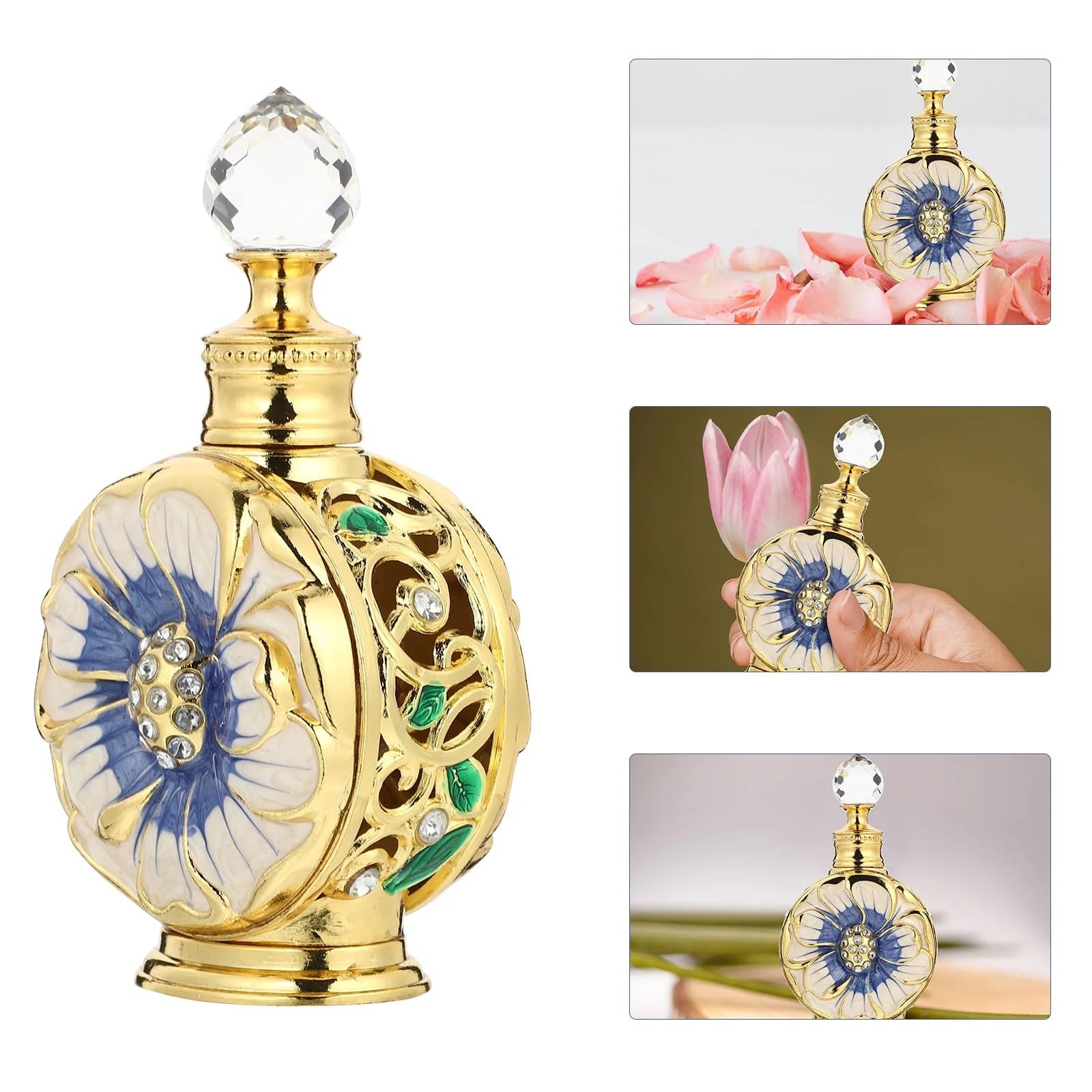 Bottiglia Di Profumo In Vetro Vintage Bottiglia di profumo da 12 ml di olio essenziale da viaggio, dispenser vuoto in vetro, contenitore di conservazione sicura vintage con chiusura ermetica(Blue)