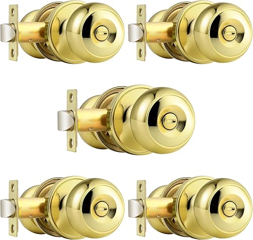 Probrico Perillas de puerta interior para dormitorio y baño, cerradura de puerta de privacidad de latón pulido, perilla de puerta sin llave, perilla