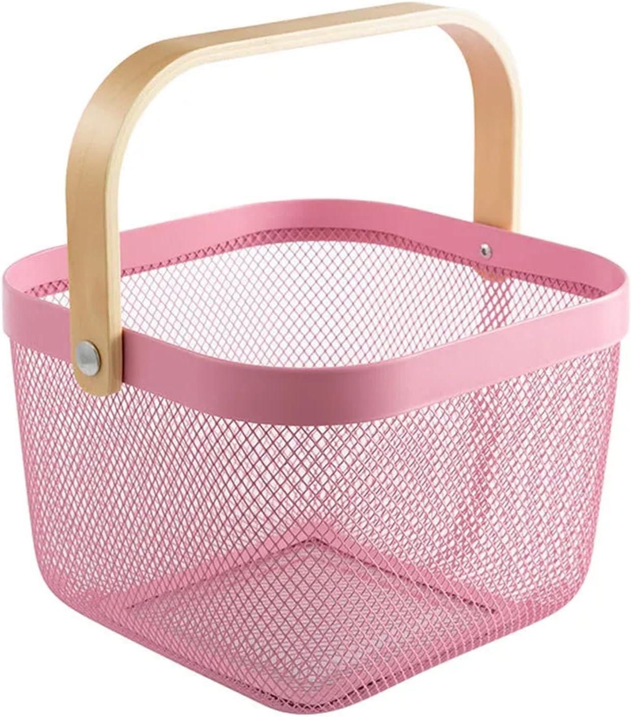 Multifunctional Storage Organizer Basket with Handle Stainless Steel Storage Basket, Kitchen Basket, Fruit Basket, Suitable for Kitchen, Office, Bathroom, Cabinet (Pink)