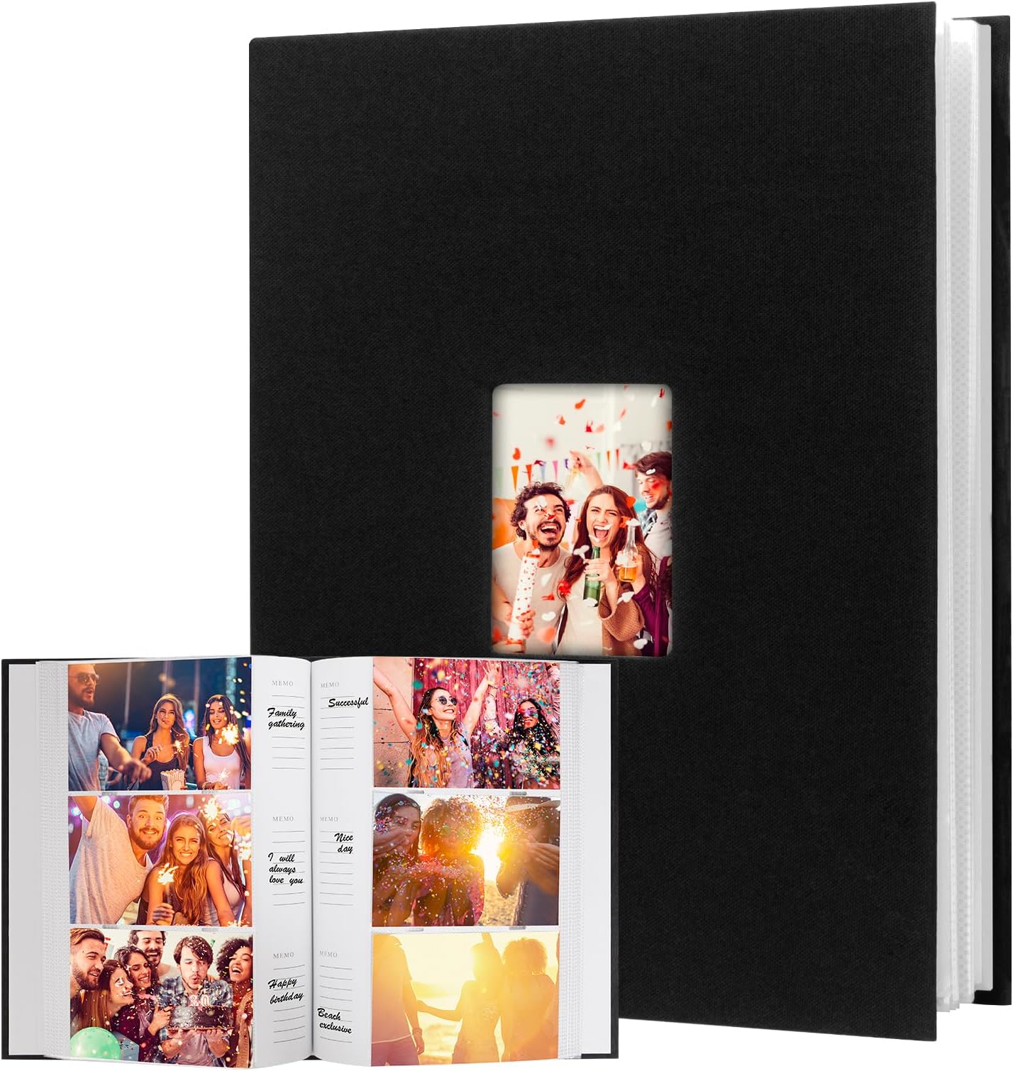 Photo Album 4x6 360 Photos with Writing Space, 4x6 Photo Album Linen Cover with Front Window, 4x6 Picture Album, 360 Photos 4x6 Photo Album Book for Wedding Kids Travel Family Baby Pictures (Black)
