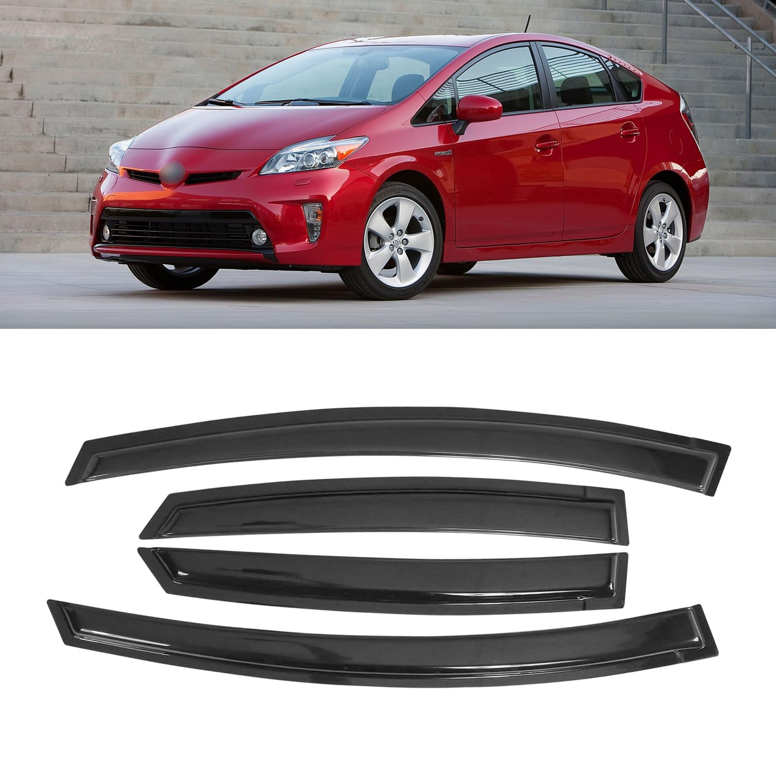 Window Visor for Toyota Prius 2010-2015, Out-Channel Rain Guards Shields Vent Deflector Shade Wind Dark Smoke 2011 2012 2013 2014, Tape-On Outside-Mount, 4PCS