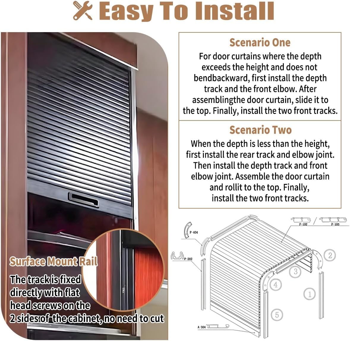 Kitchen Cabinet Door Kit White Replacement Roll Up Closets Doors with Handle ABS Plastic Folding Sliding Rolling Shutter Doors Wardrobe for Home Office, W*H_18x26 (45.7x66cm)