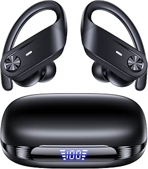 Auriculares inalámbricos con cancelación activa de ruido híbrida, 80 horas de reproducción, calidad estéreo de alta resolución, con modo de transparencia, ganchos de oreja Bluetooth, para trabajo, deportes y viajes