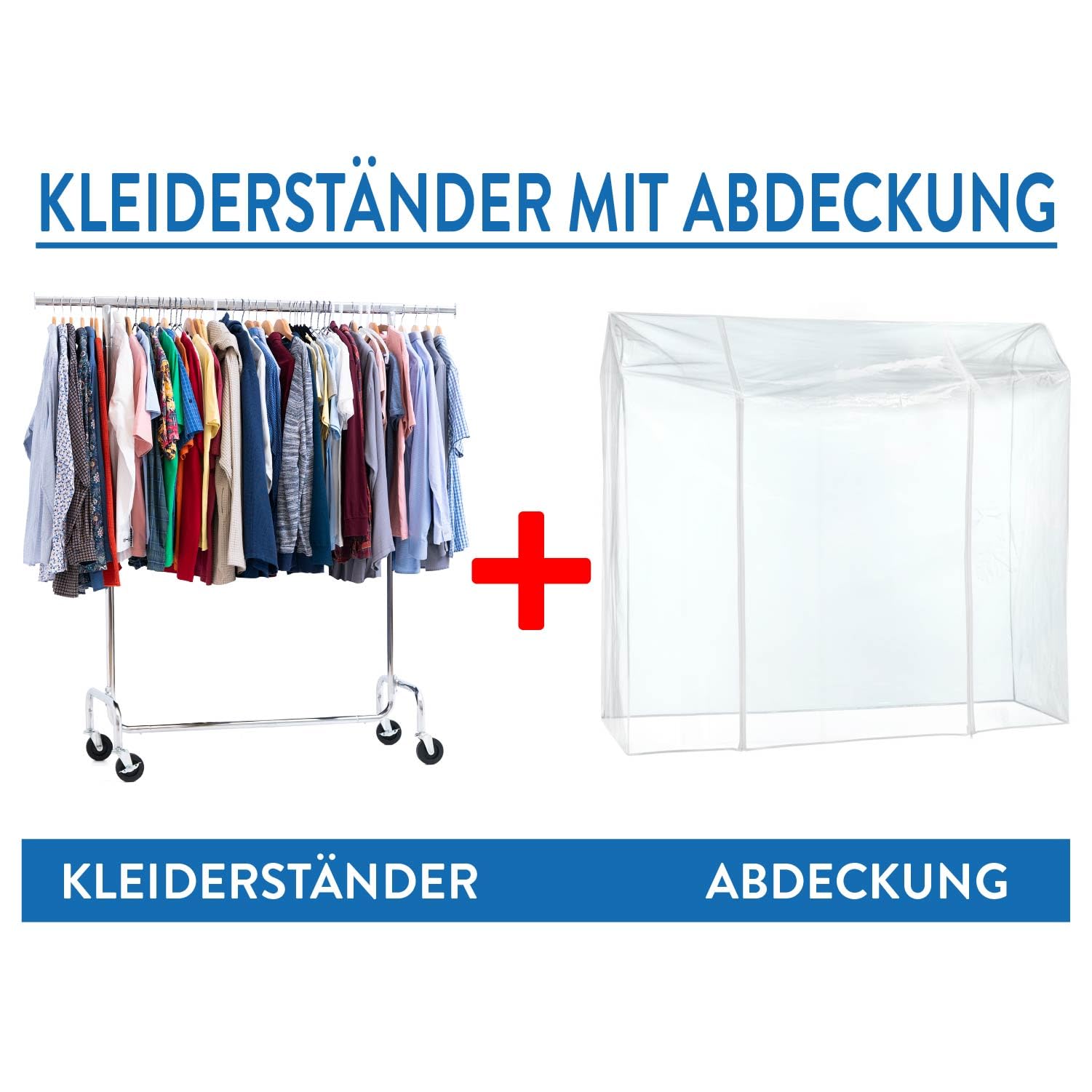 Tatkraft Didrik & Schild - Burro Ropa Resistente con Funda, Hasta 130 kg | Profesional Burro de Ropa con Ruedas, Armario de Tela, Anchura Ajustable 110-150x45x160cm, Perchero Burro Ropa, Acero Cromado