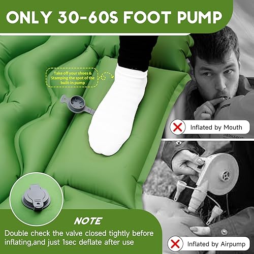 Miniatura 5 de KASIMO Colchoneta de dormir para camping, ultraligera con almohada con bomba de pie incorporada, almohadillas inflables compactas para acampar,