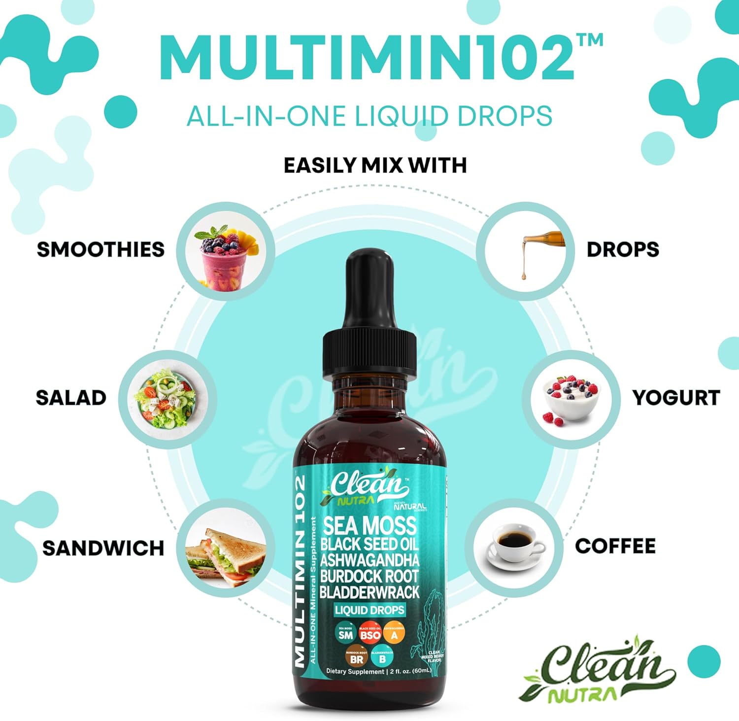 Clean Nutra Organic Sea Moss Drops Supplement | Black Seed Oil Irish Seamoss Ashwagandha Burdock Root & Bladderwrack - Multimineral Liquid Vegan for Gut Heath Energy Skin Immune Support & Hair - Image 7