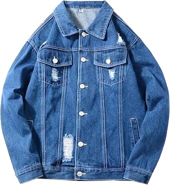 Mens Distressed Slim Fit Denim Jackets Ripped Vintage Destroyed Skinny Trucker Jean Jackets Trendy for Men