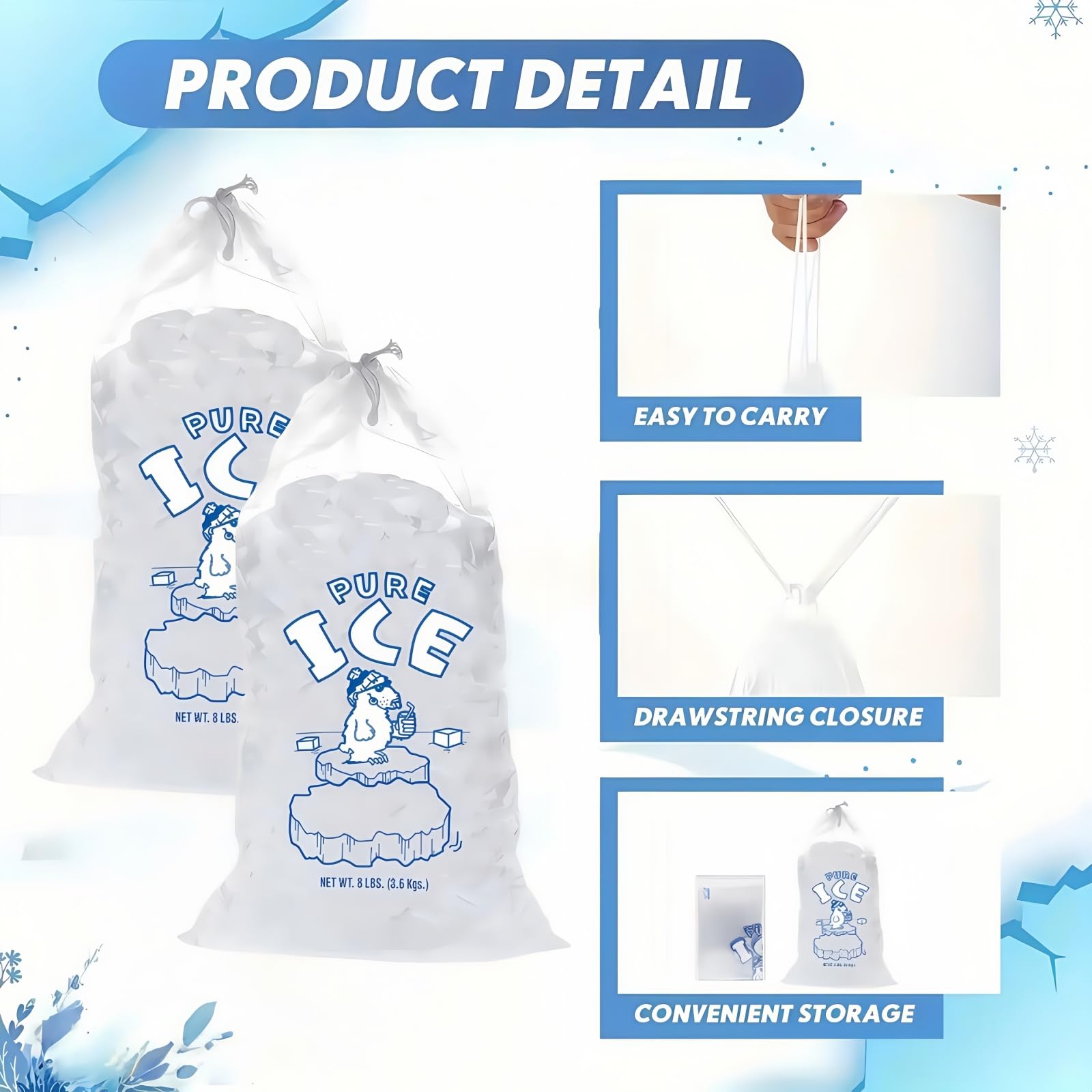 10PCS Ice Bags with Drawstring,Reusable Ice Cube Bags,Heavy Duty Ice Bags Can Withstand 8 Pounds,Ice Bags for Ice Cubes,Ice Cube Bags for Freezer,Ice Bags for Ice Cubes,Ice Cube Freezer Bags(8 LBS) - Image 3