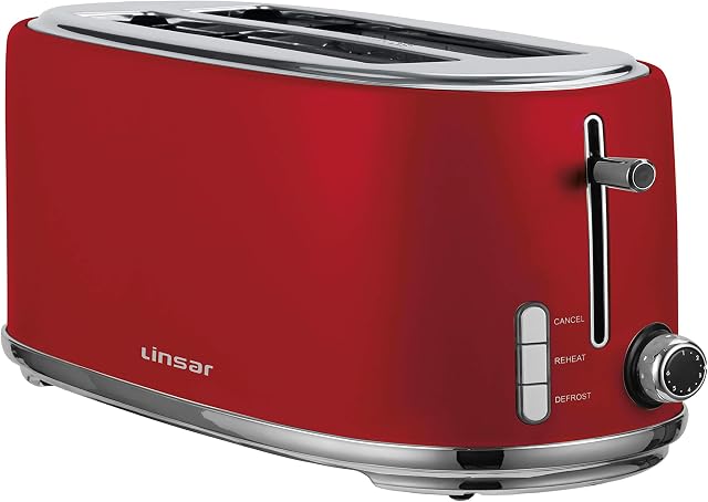 Linsar KY832 - 4 Slice Toaster with Defrost, Reheat, Cancel Functions and 6 Toast Shade Setting (Red)