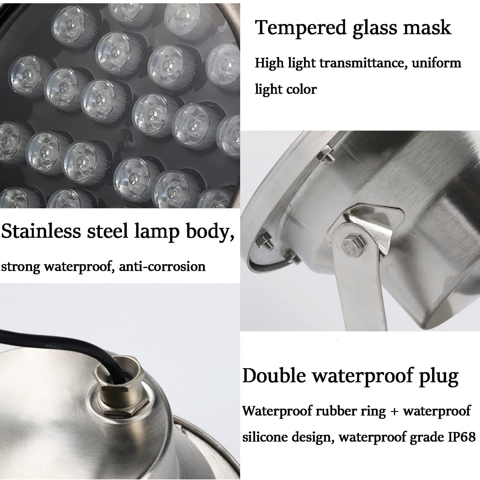 LED-Unterwasserstrahler, 24 V Gleichstrom, IP68, Unterwasserleuchte aus Edelstahl für Springbrunnen, Teiche und Schwimmbäder(Blue,15W)