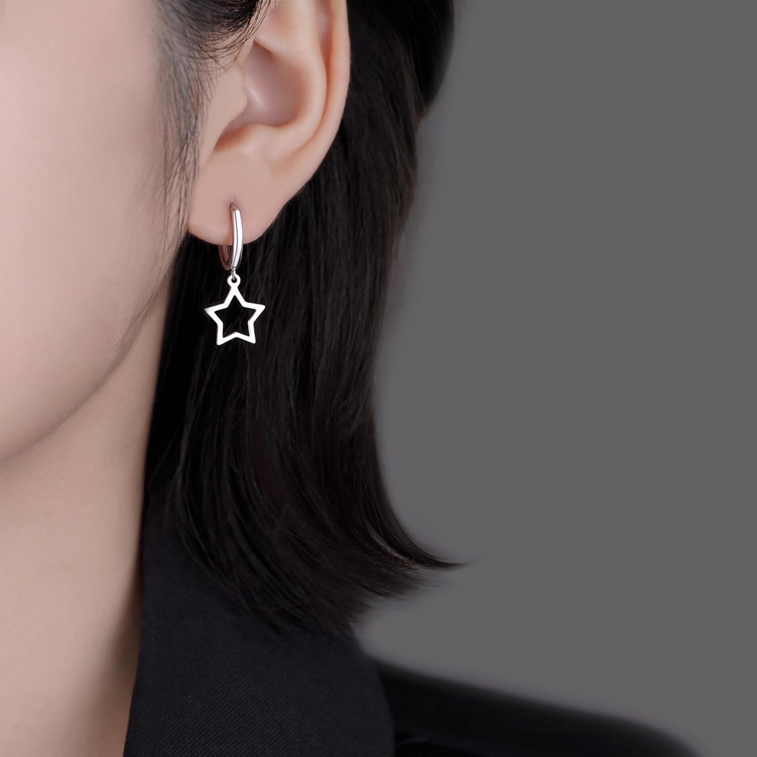 Reffeer Solid 925 Sterling Silver Star Hoop Dangle Earrings for Women Teen Girls Star Drop Earrings Huggie - Image 2