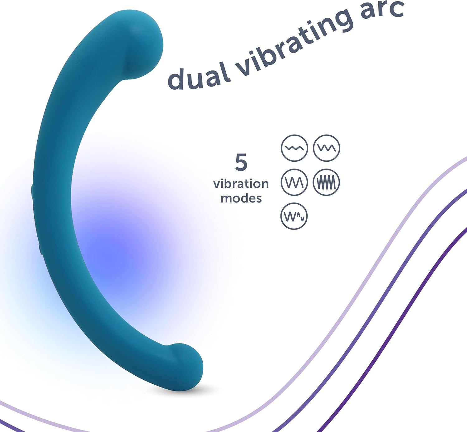 plusOne Dual Vibrating Arc Personal Massager, Made of Body-Safe Silicone, Waterproof, USB Rechargeable Vibrator for Women and Men, Teal