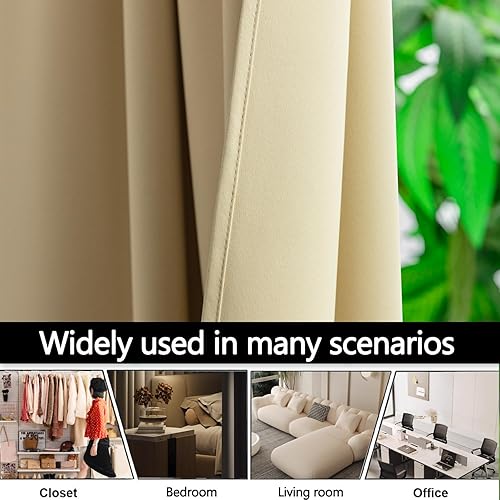 Miniatura 3 de Yancorp Cortinas opacas beige con aislamiento térmico para tratamiento de ventana, 63 pulgadas de largo, juego de 2 paneles para dormitorio o sala