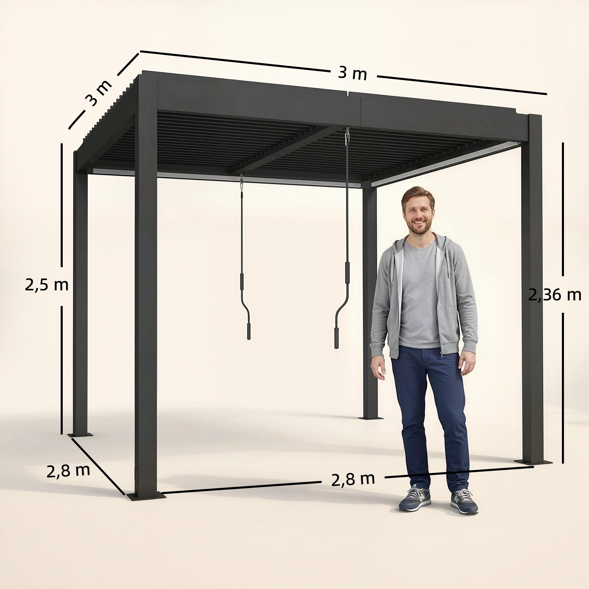 Outsunny Pergola 3x3m aluminiowa zadaszenie tarasu pawilon Ciemnoszary