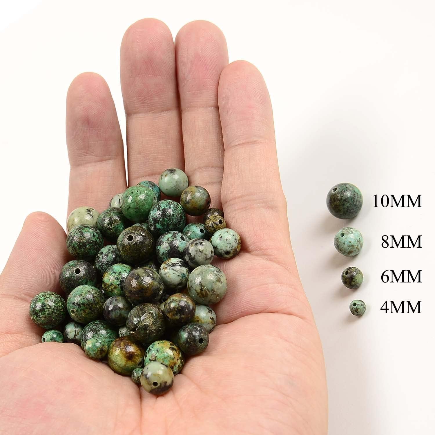 NCB 200PCS 8mm Natural African Turquoise Gemstone Round Spacer Loose Beads for Jewelry Making with Crystal Stretch Cord (African Turquoise, 8mm 200Beads)