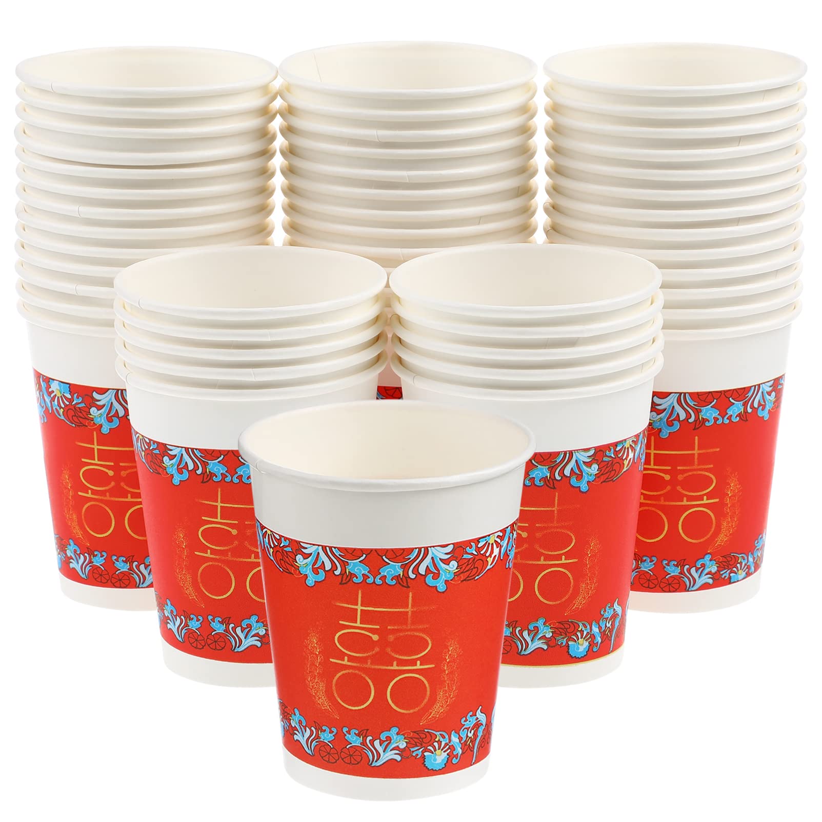 Amosfun 50Pcs Chinese Wedding Cups 9 oz Paper Cups Chinese Wedding Party Supply Paper Coffee Cups Hot Cold Tea Cups Beverage Drinking Paper Cups