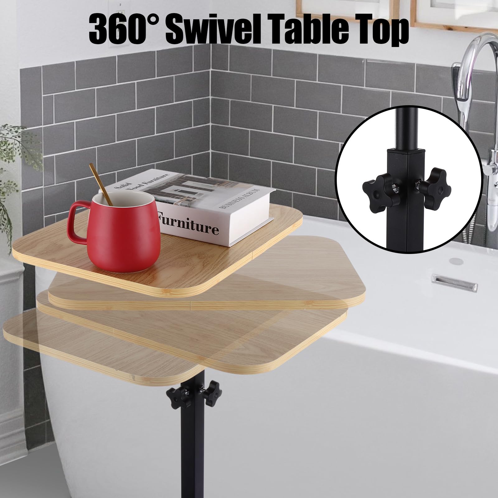 SENENQU Tavolino regolabile a forma di C, altezza 45-80 cm, tavolino da letto, vasca da bagno, vassoio per soggiorno, divano, camera da letto, 30 x 40 cm, dimensioni tavolo