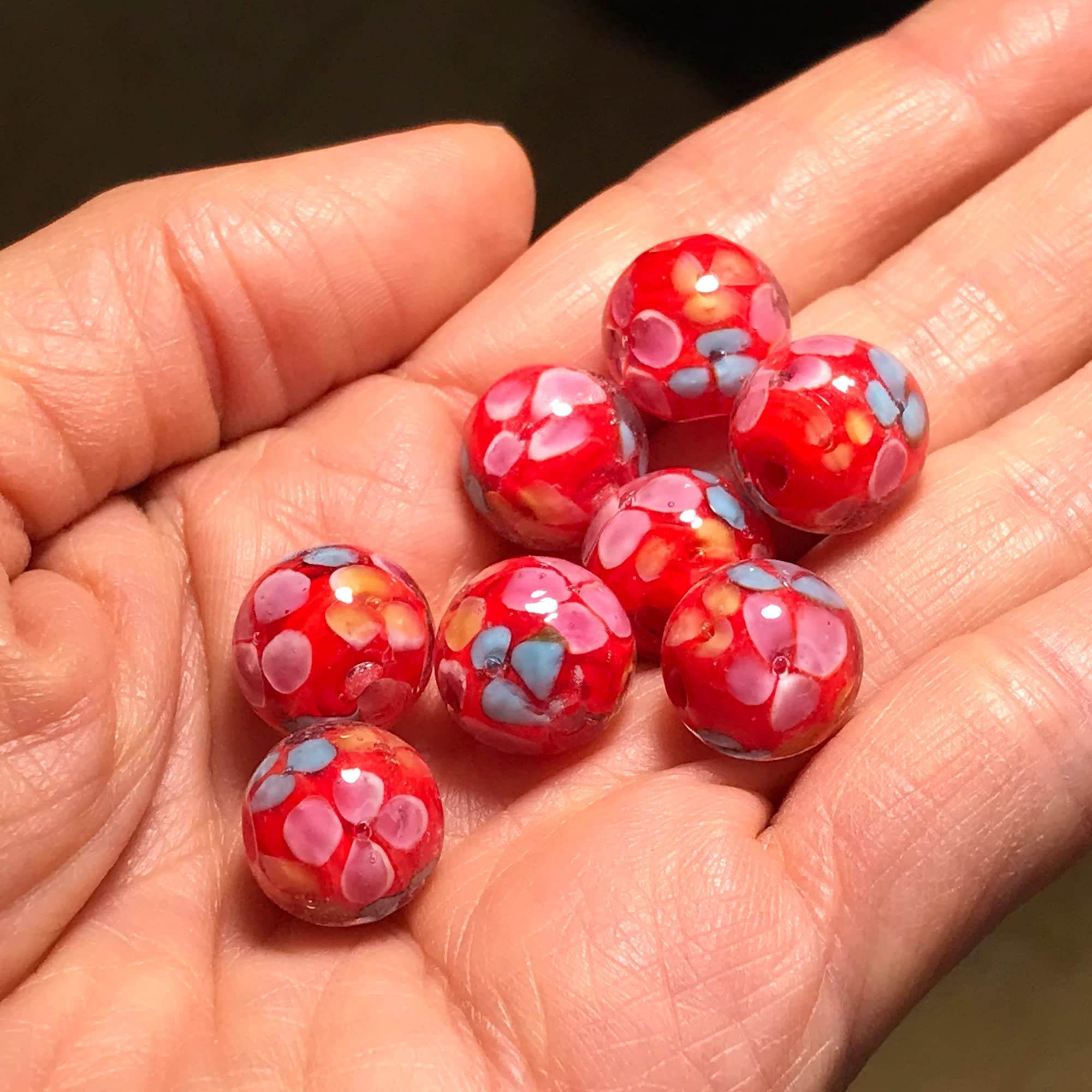 Artsy Crafts 24 szt., 12 mm, lampka, szklane koraliki, europejskie koraliki Maruno, ręcznie robione luźne kryształowe koraliki do produkcji biżuterii, bransoletka, naszyjnik, kolczyki, różaniec (czerwony)
