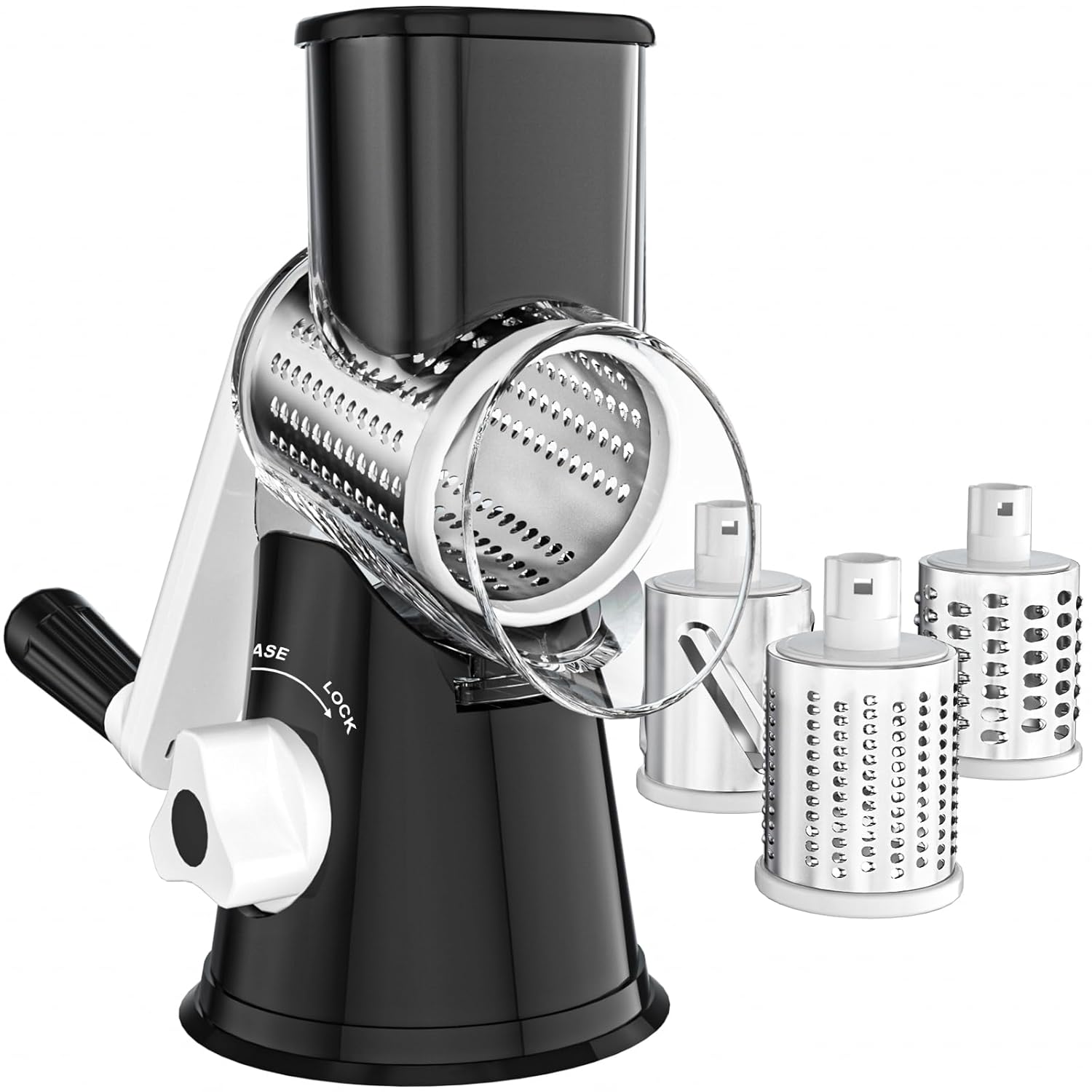 Cheese Grater Hand Crank Rotary Vegetable Shredder with Handle and Strong Suction base 3 in 1 Kitchen Speed