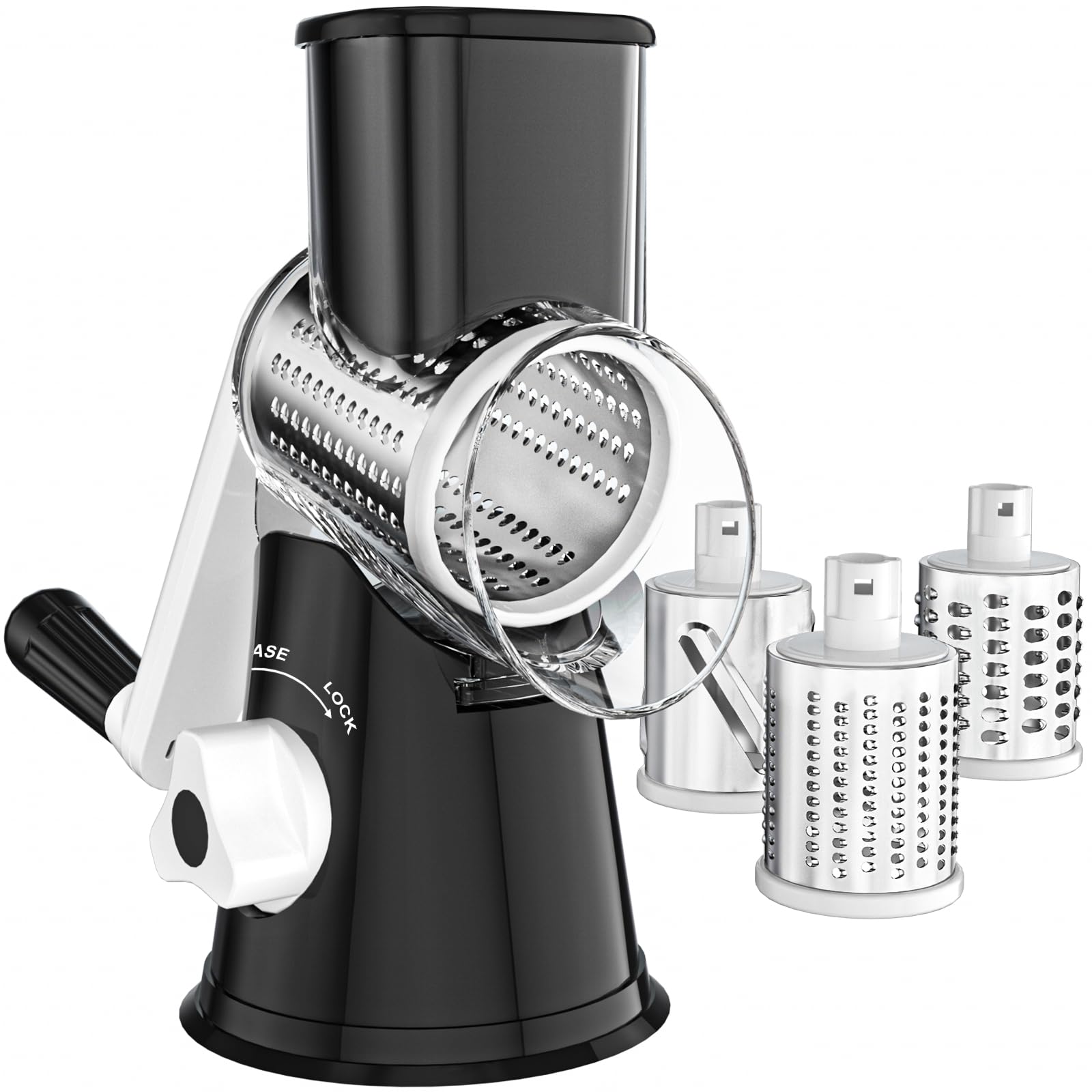 Cheese Grater Hand Crank Rotary Vegetable Shredder with Handle and Strong Suction base 3 in 1 Kitchen Speed