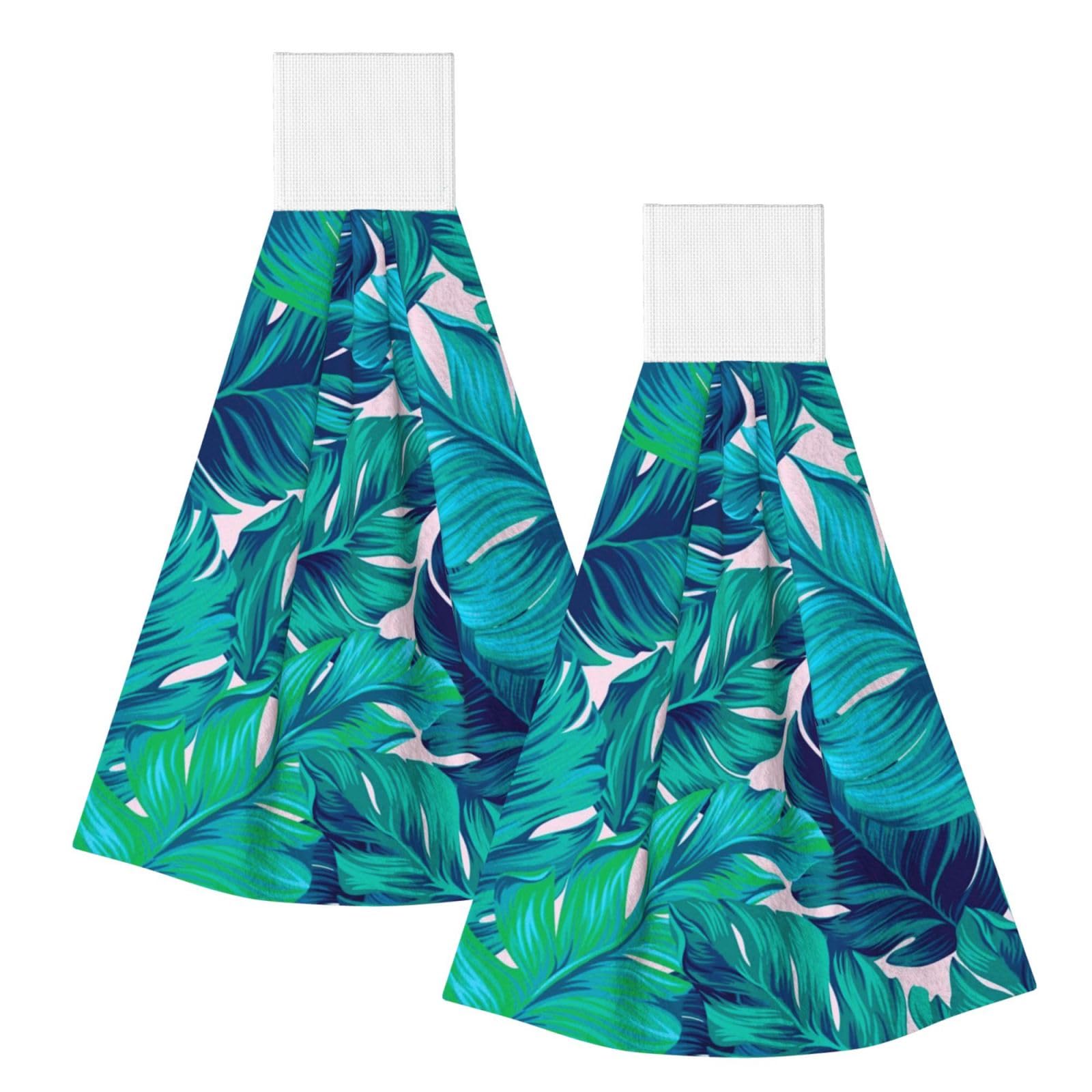 DOPKLNA Tropical Palm, 2 Pcs Hanging Coral Fiber Hand Towels for Bathroom, Absorbent Kitchen Towels