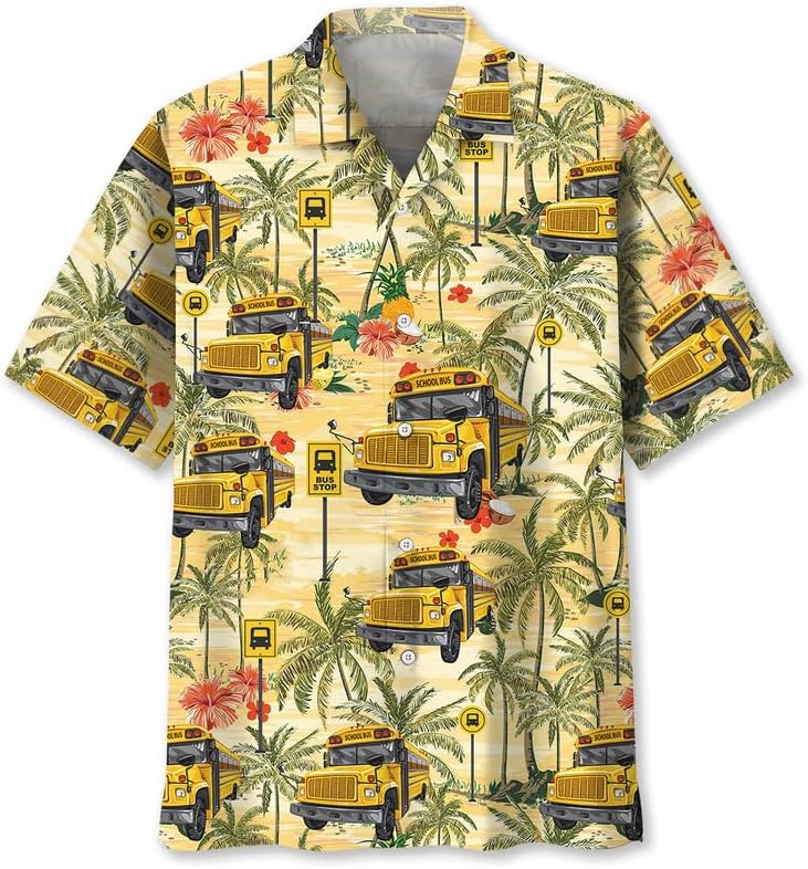 School Bus Hawaiian Shirt, School Bus Driver Shirt for Men, Men Driver Shirts, Bus Driver Gifts, Small