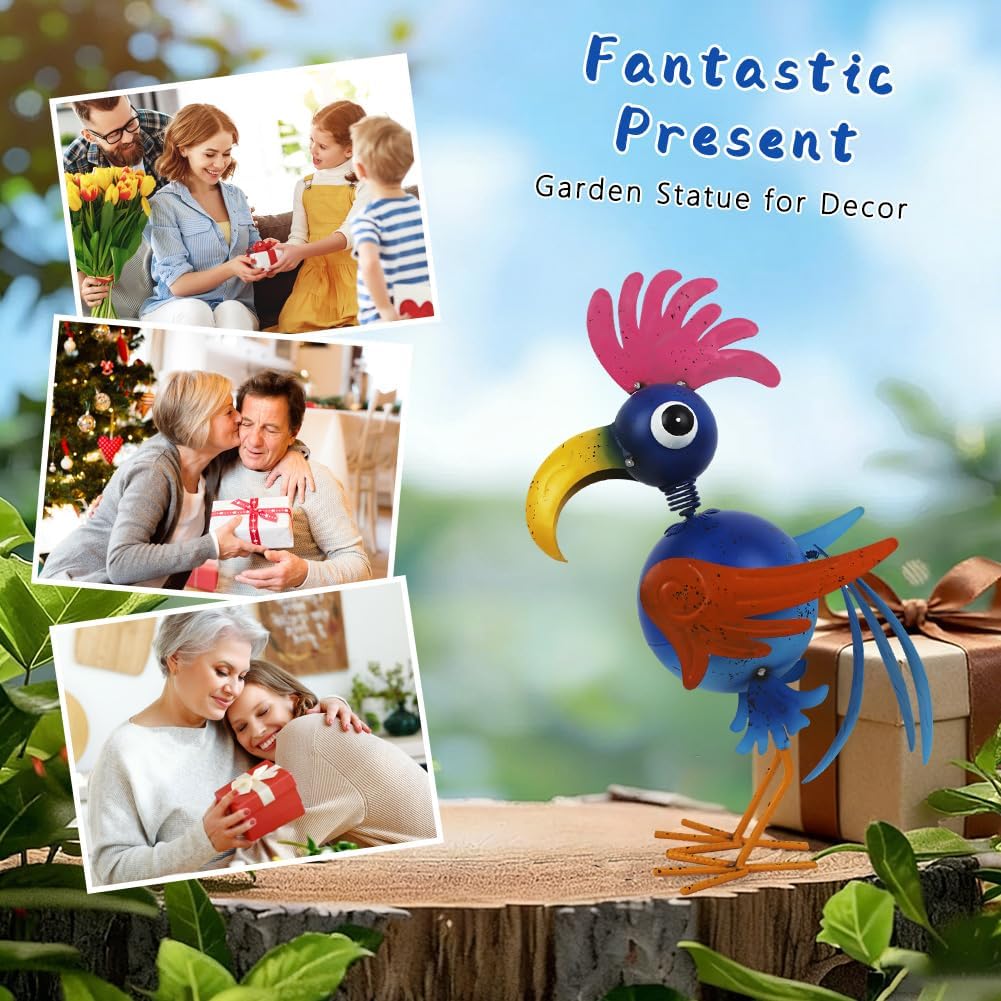 Playful Rooster Yard Statue, Metal Rooster Figurine Garden Decor Outdoor, Metal Chicken Yard Art for Patio, Yard, Farmhouse